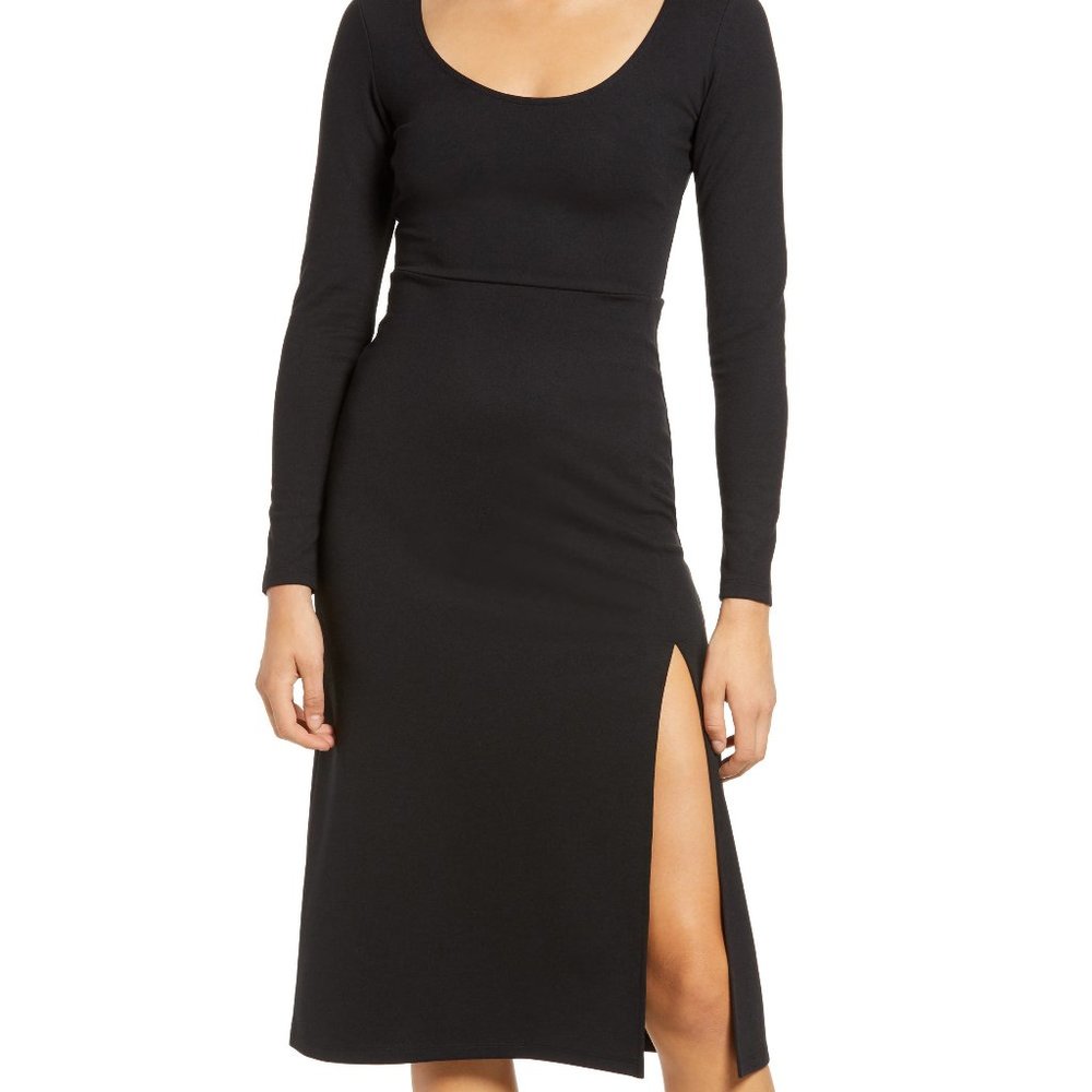 Leith Long Sleeve Side Slit Midi Dress Women's Size X-Small - Black